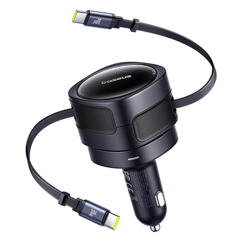 90W デュアルポート USB-C カーチャージャー ケーブル付き